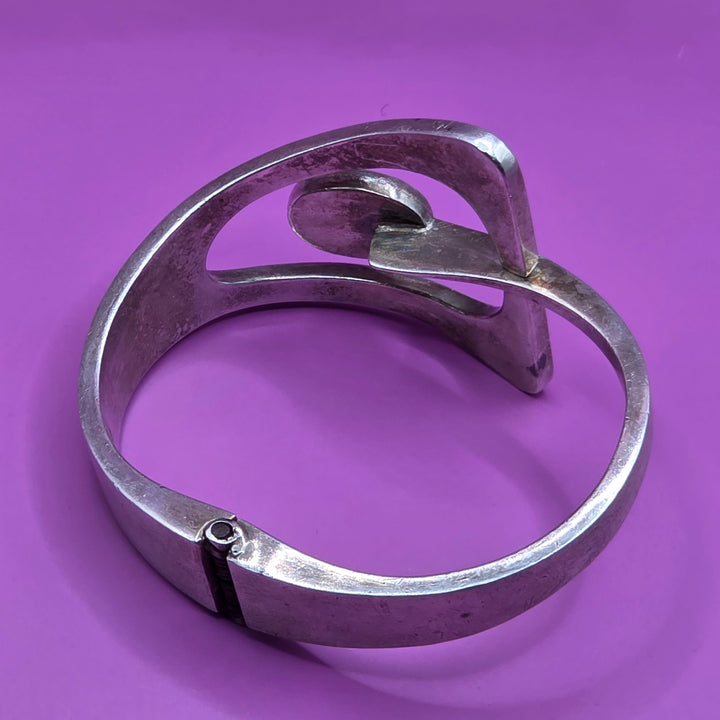 Sterling Silver & Bezel Set Turquoise Abstract Bangle Bracelet
