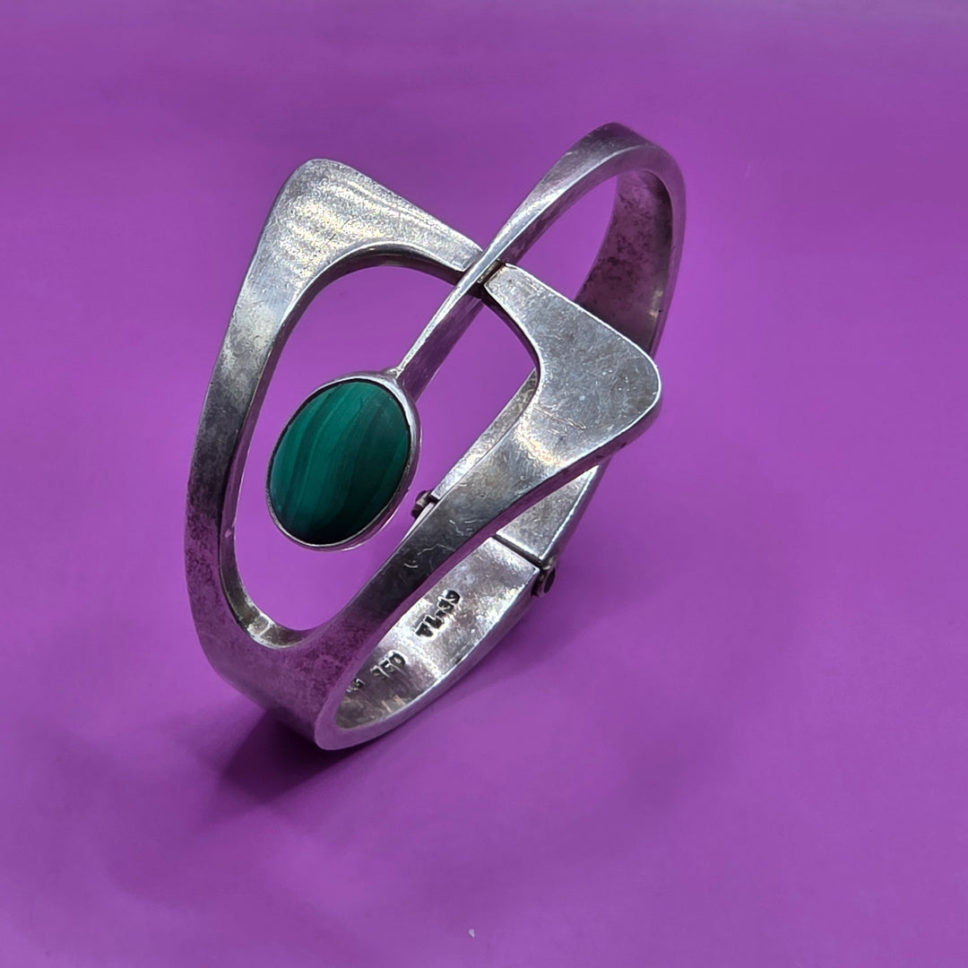 Sterling Silver & Bezel Set Turquoise Abstract Bangle Bracelet