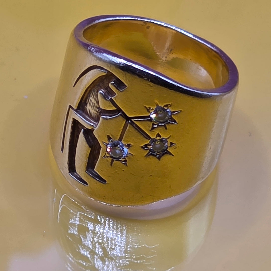 18K Gold & Diamond Kokopelli Wide Band Statement Ring