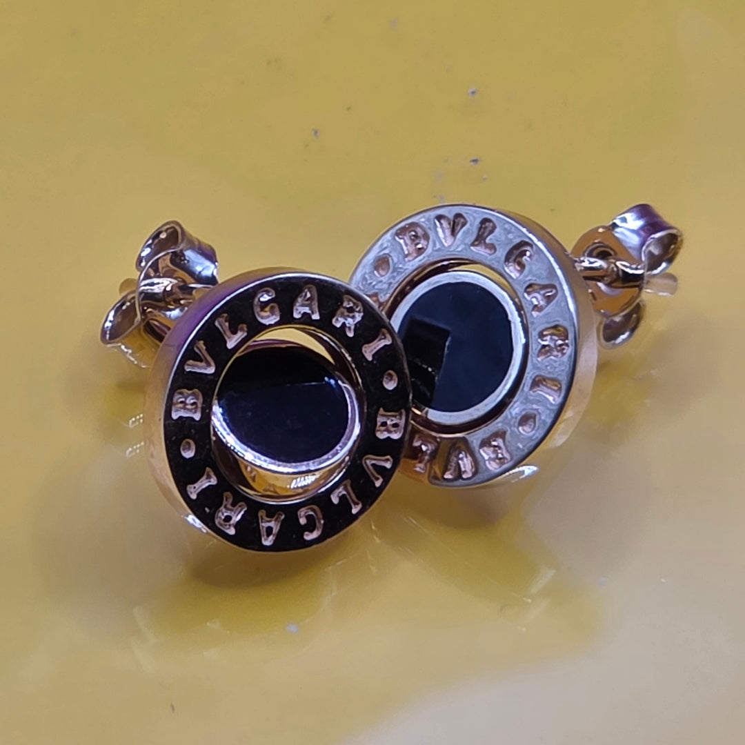 18K Rose Gold & Onyx Bvlgari Stud Earrings