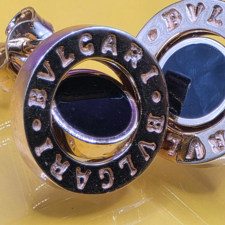 18K Rose Gold & Onyx Bvlgari Stud Earrings