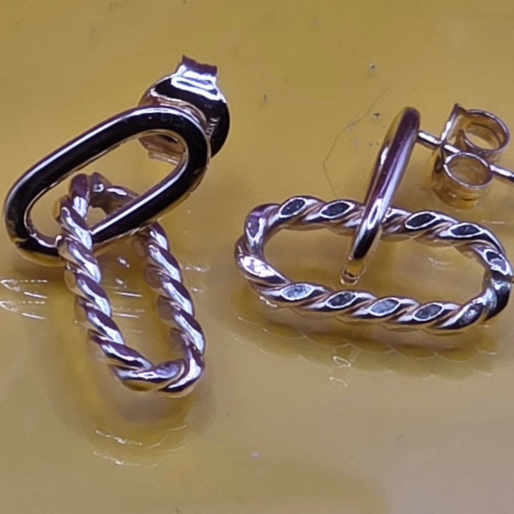 14K Gold Double Long Link Dangle Earrings