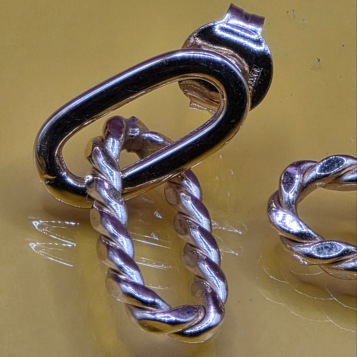 14K Gold Double Long Link Dangle Earrings