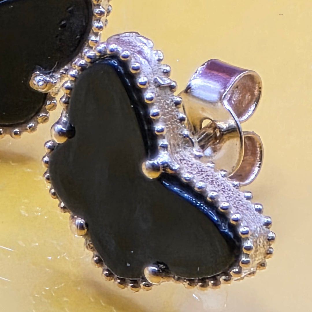 18K Gold & Black Tourmaline Butterfly Stud Earrings