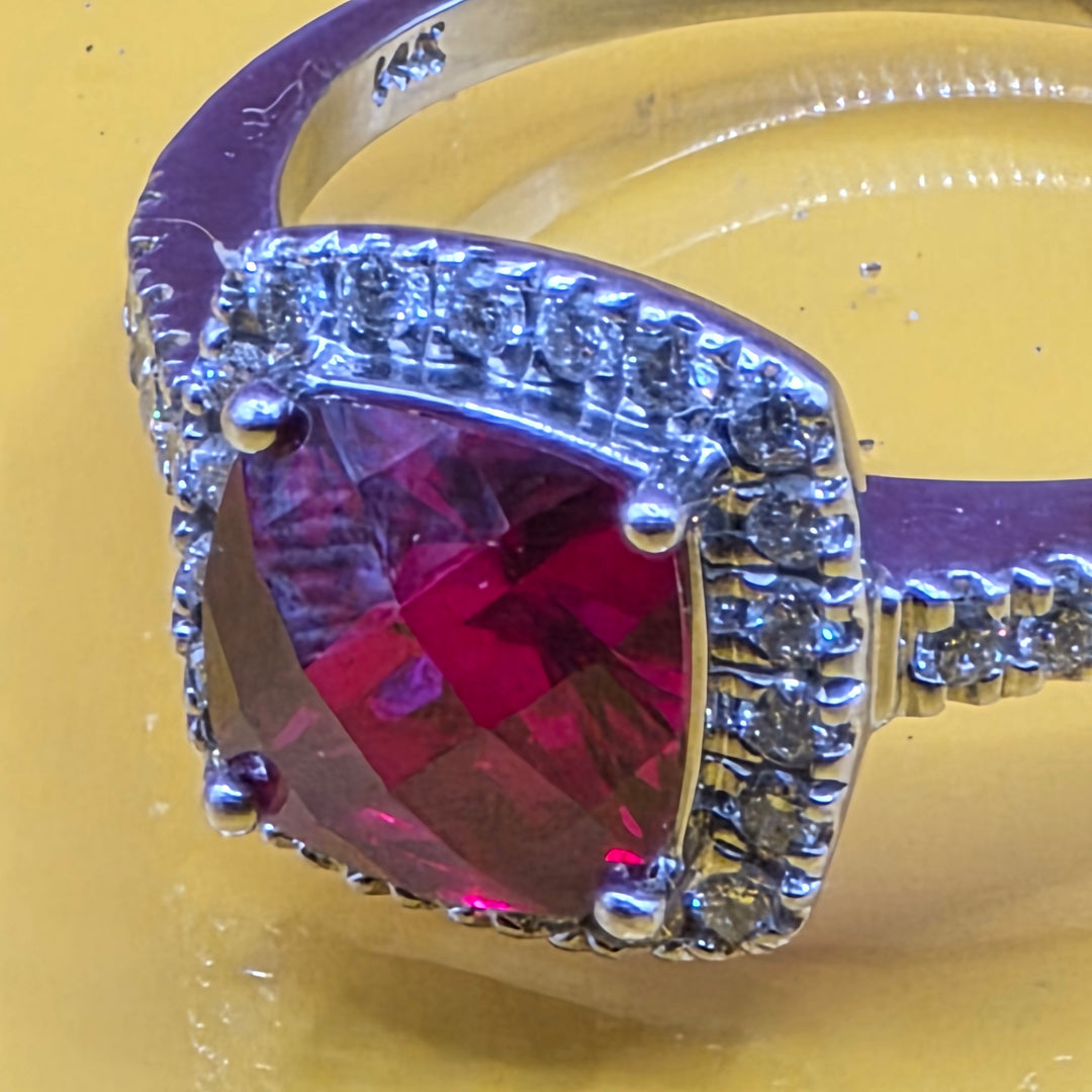 14K Gold, Red Ruby & Diamond Cocktail Ring