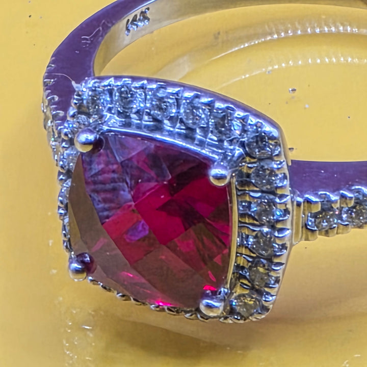 14K Gold, Red Ruby & Diamond Cocktail Ring
