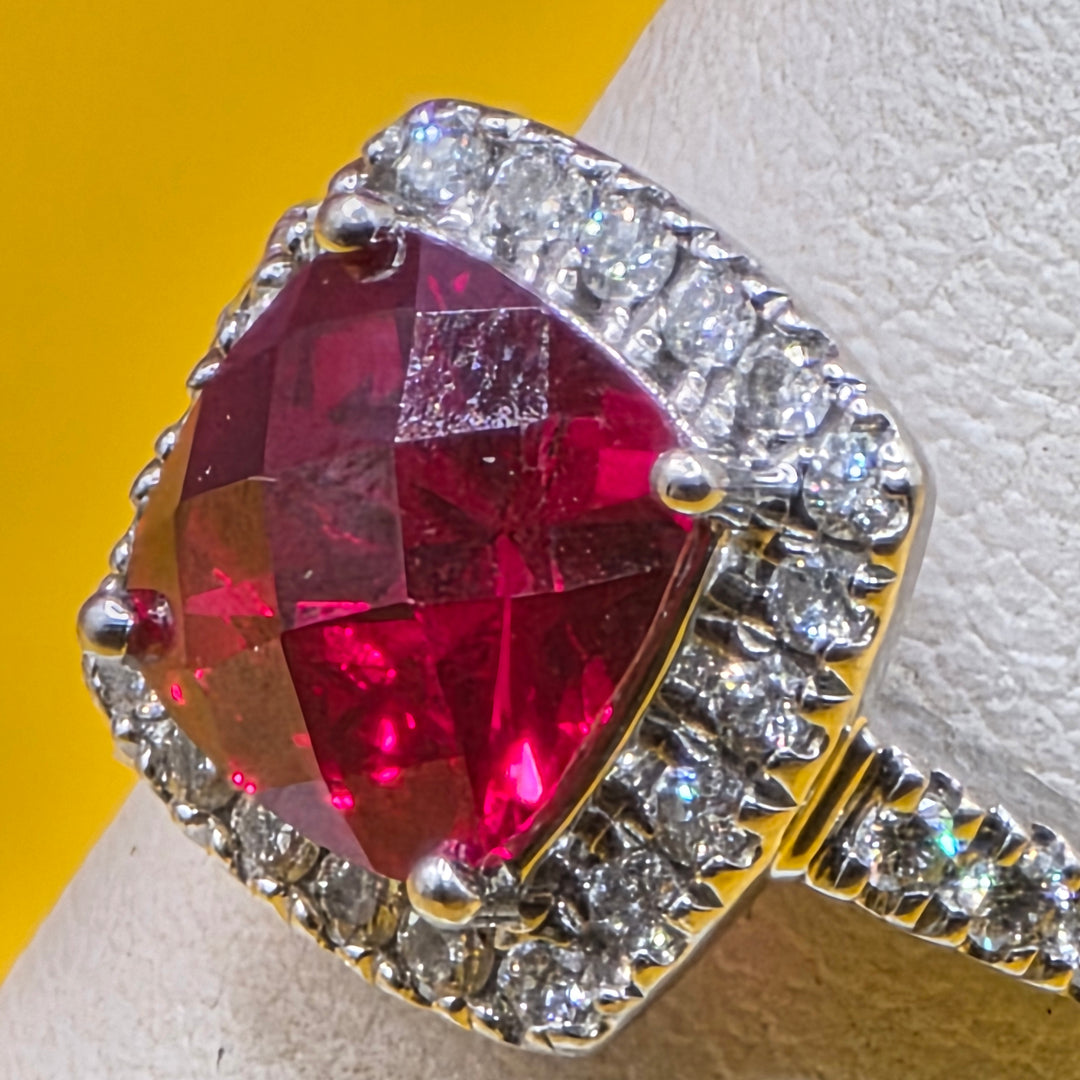 14K Gold, Red Ruby & Diamond Cocktail Ring