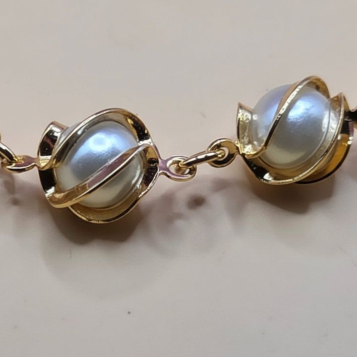 10K Gold & Caged Pearl Elegant Ball Chain Necklace