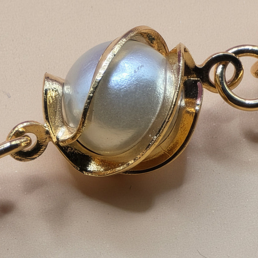 10K Gold & Caged Pearl Elegant Ball Chain Necklace