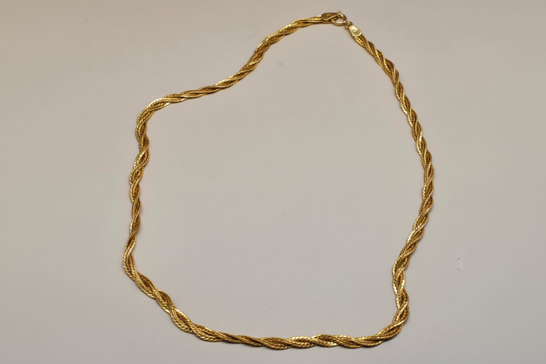 14K Gold 3 Textured Strand Braided Choker