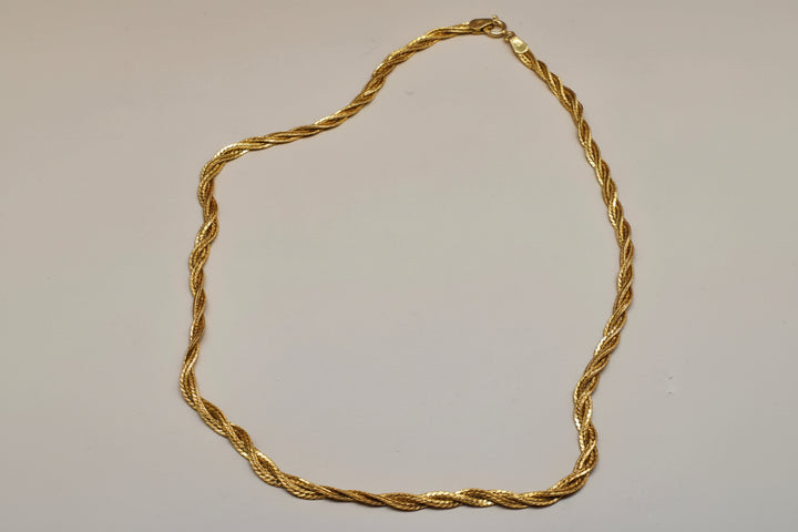 14K Gold 3 Textured Strand Braided Choker