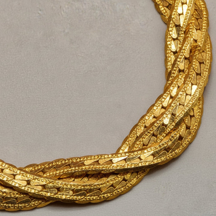 14K Gold 3 Textured Strand Braided Choker