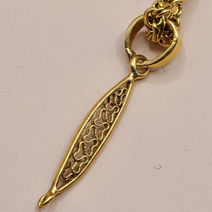 14K Gold Double Loop Necklace w Infinity Hearts Filigree Pendant