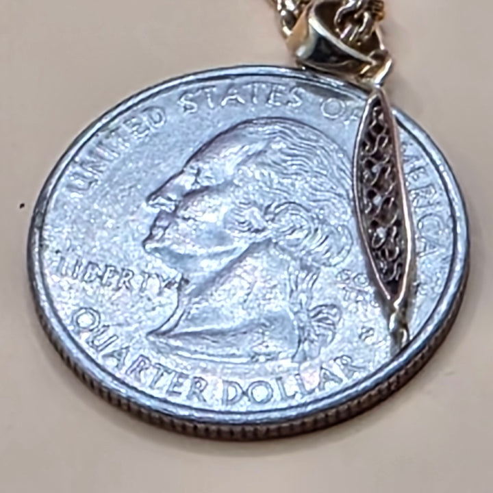 14K Gold Double Loop Necklace w Infinity Hearts Filigree Pendant