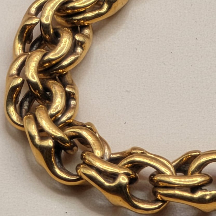 14K Gold Double Loop Necklace w Infinity Hearts Filigree Pendant