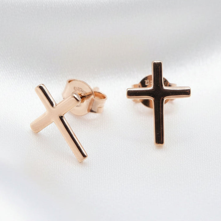 18K Gold Traditional Cross Stud Earrings