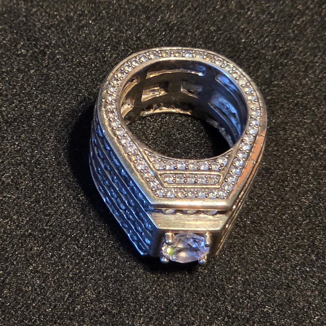 Men's Sterling Silver & CZ Iced Out Tall Gallery Statement Ring