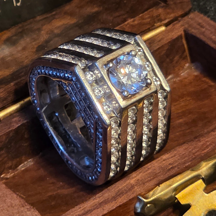 Men's Sterling Silver & CZ Iced Out Tall Gallery Statement Ring