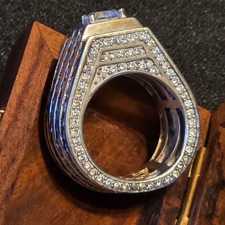 Men's Sterling Silver & CZ Iced Out Tall Gallery Statement Ring