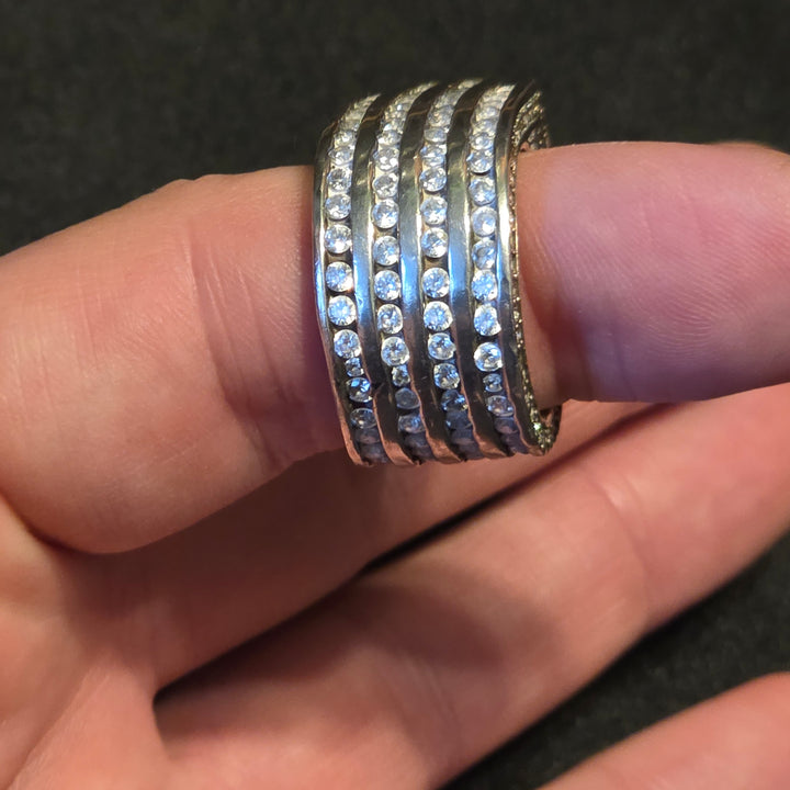 Men's Sterling Silver & CZ Iced Out Tall Gallery Statement Ring