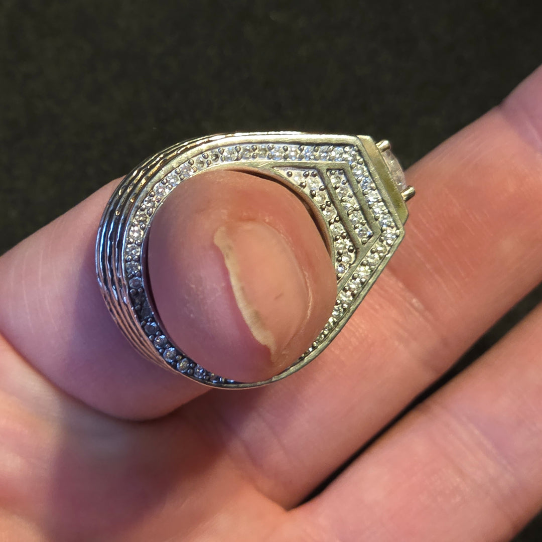 Men's Sterling Silver & CZ Iced Out Tall Gallery Statement Ring