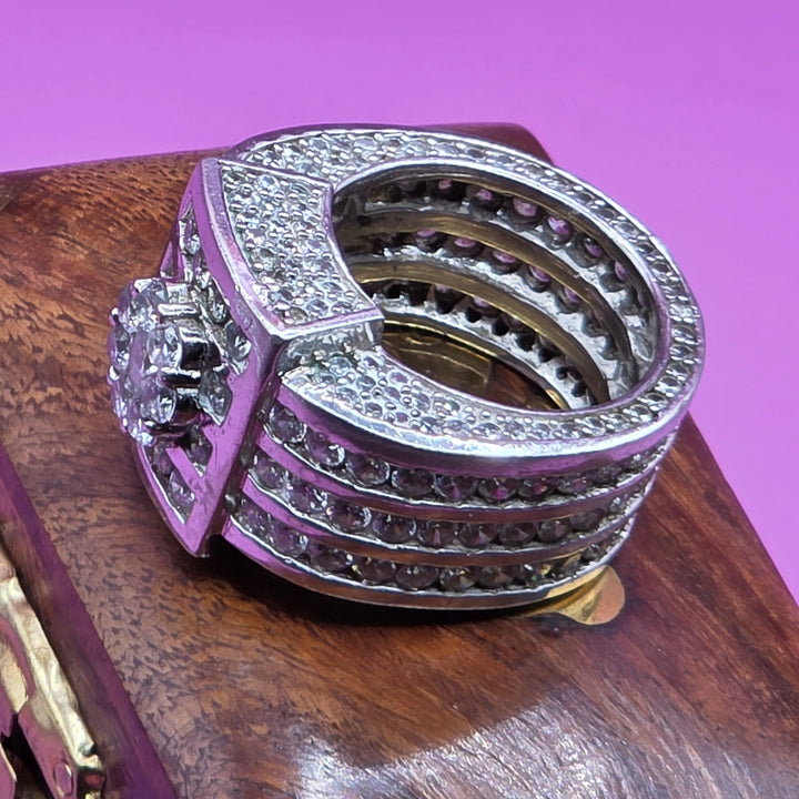 Sterling Silver & CZ Presidential Bling Statement Ring