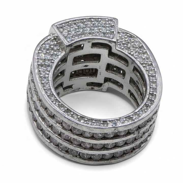 Sterling Silver & CZ Presidential Bling Statement Ring