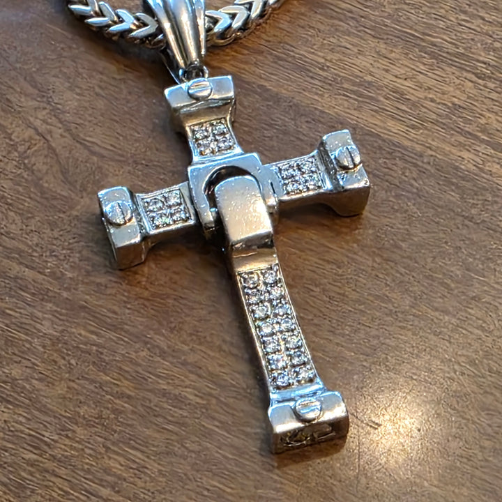 Boxed Cuban Link Sterling Silver & Articulated Cross Necklace