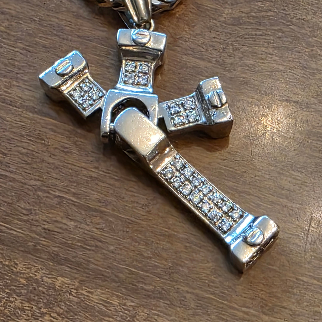Boxed Cuban Link Sterling Silver & Articulated Cross Necklace