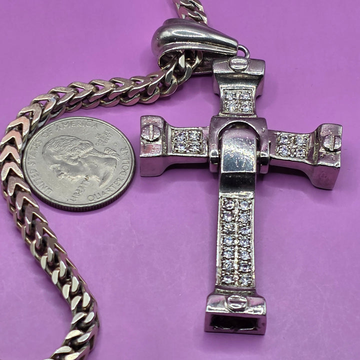Boxed Cuban Link Sterling Silver & Articulated Cross Necklace