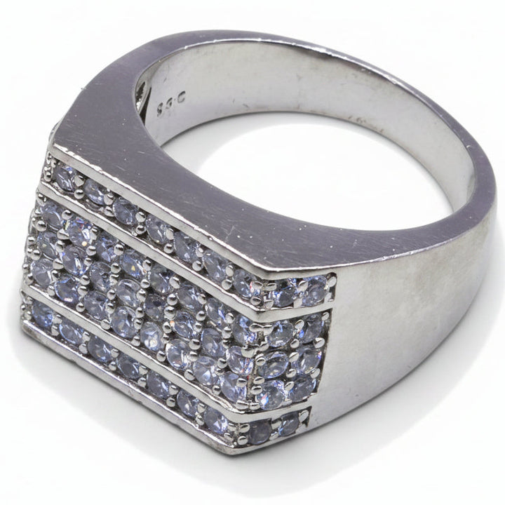 Sterling Silver & CZ Recessed Track Statement Ring
