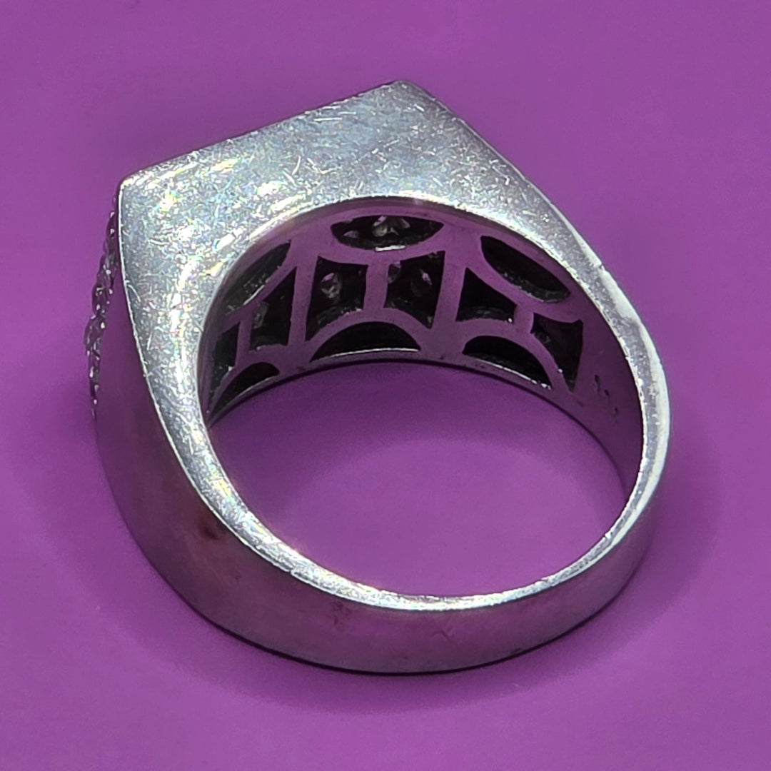 Sterling Silver & CZ Recessed Track Statement Ring