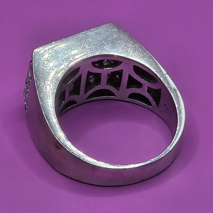 Sterling Silver & CZ Recessed Track Statement Ring
