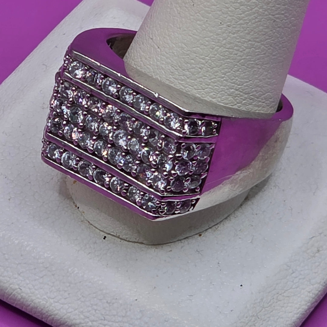 Sterling Silver & CZ Recessed Track Statement Ring