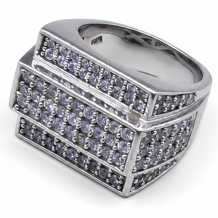 Sterling Silver & CZ Raised Track Statement Ring