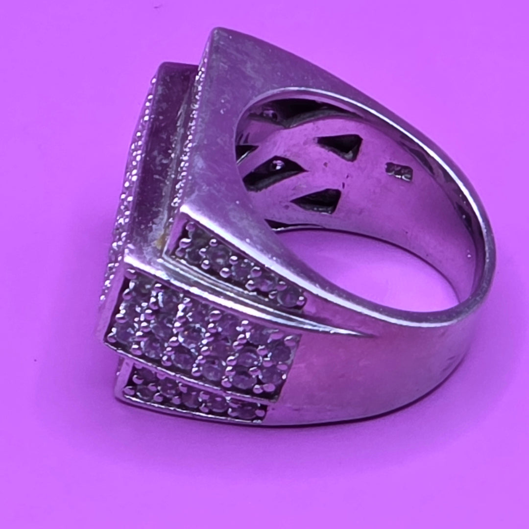 Sterling Silver & CZ Raised Track Statement Ring