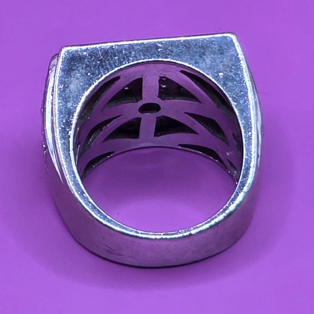 Sterling Silver & CZ Raised Track Statement Ring