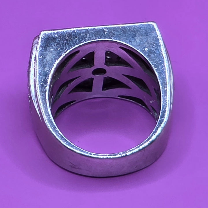 Sterling Silver & CZ Raised Track Statement Ring