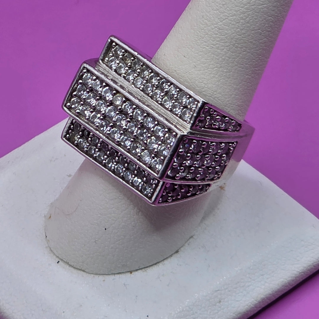 Sterling Silver & CZ Raised Track Statement Ring