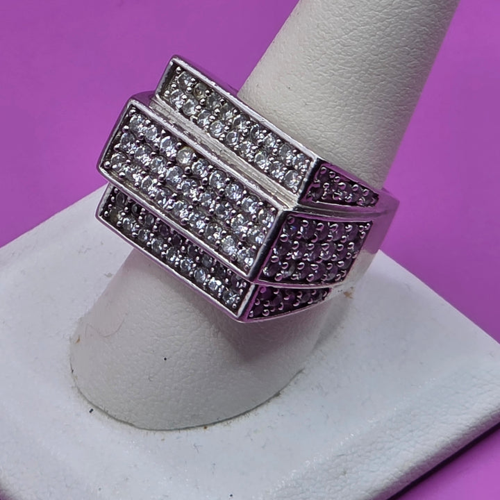 Sterling Silver & CZ Raised Track Statement Ring