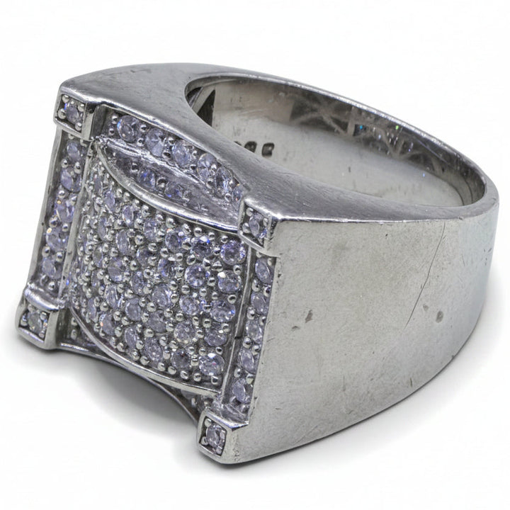 Men's Sterling Silver & CZ Arched Front Ring