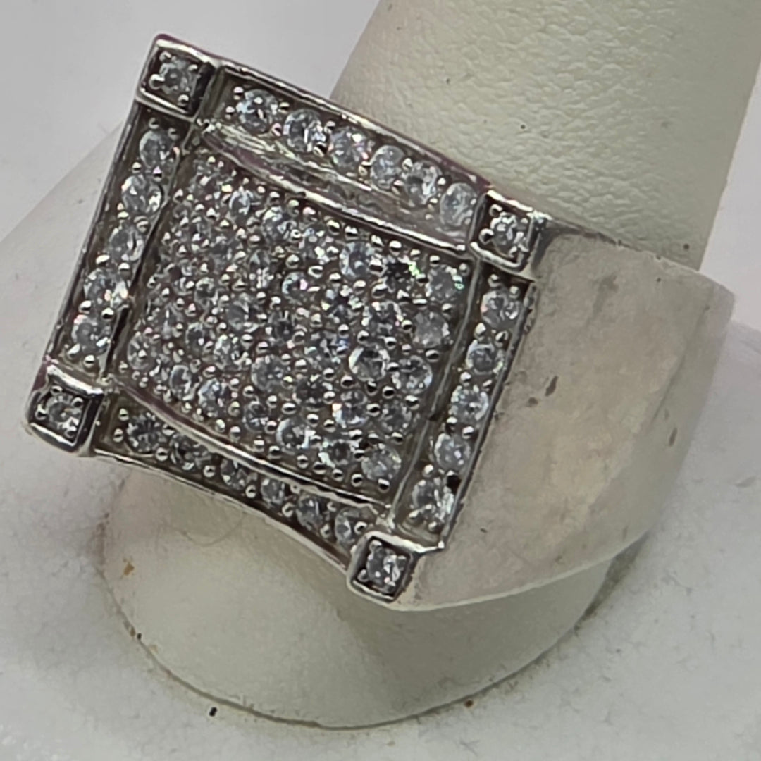 Men's Sterling Silver & CZ Arched Front Ring