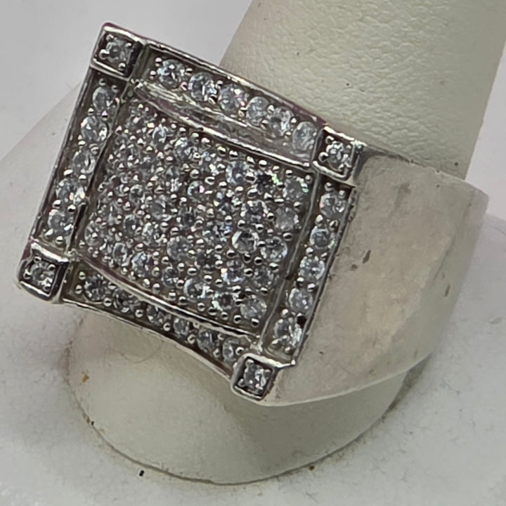 Men's Sterling Silver & CZ Arched Front Ring