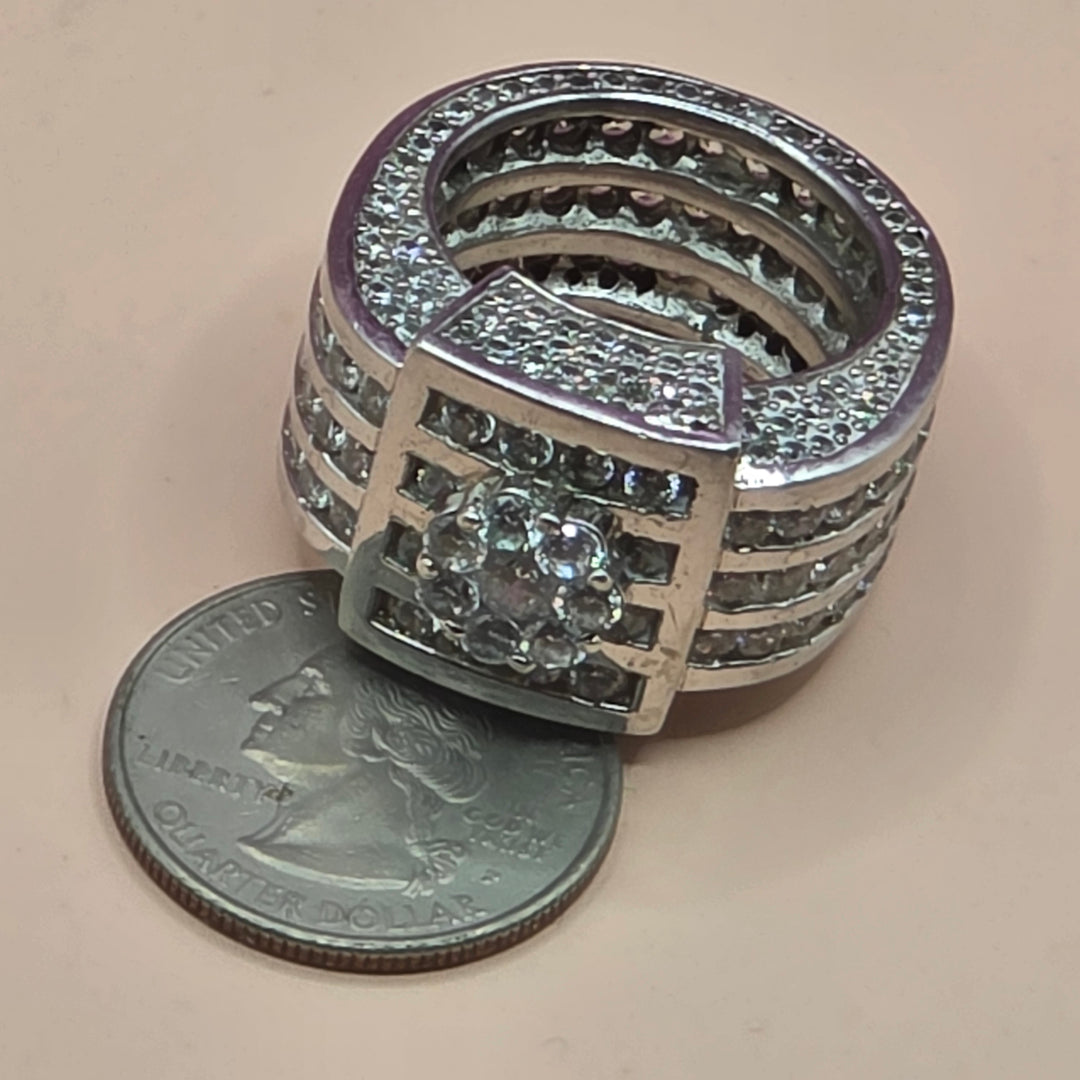 Sterling Silver & CZ Presidential Bling Statement Ring