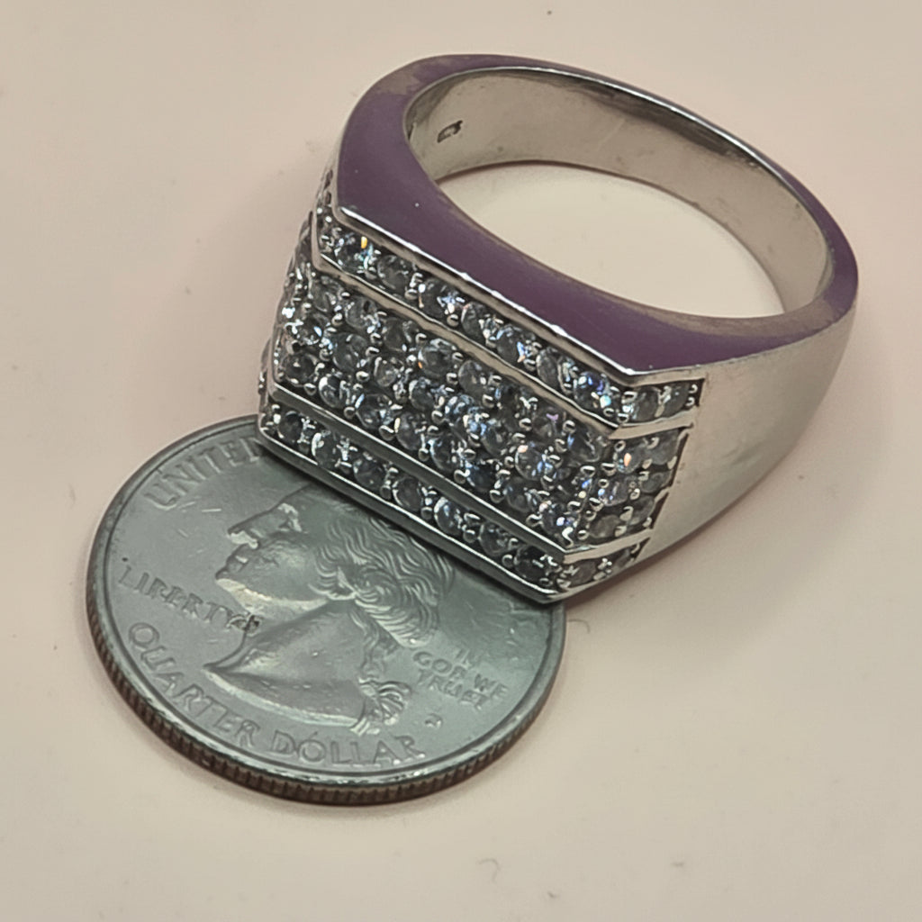 Sterling Silver & CZ Recessed Track Statement Ring