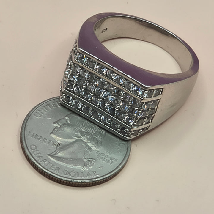Sterling Silver & CZ Recessed Track Statement Ring
