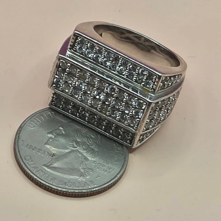 Sterling Silver & CZ Raised Track Statement Ring