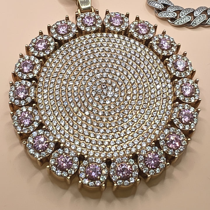 Sterling Silver Ultra Bling Over-Sized Pendant & Cuban Link Necklace