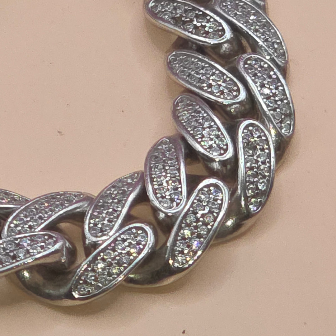 Sterling Silver Ultra Bling Over-Sized Pendant & Cuban Link Necklace