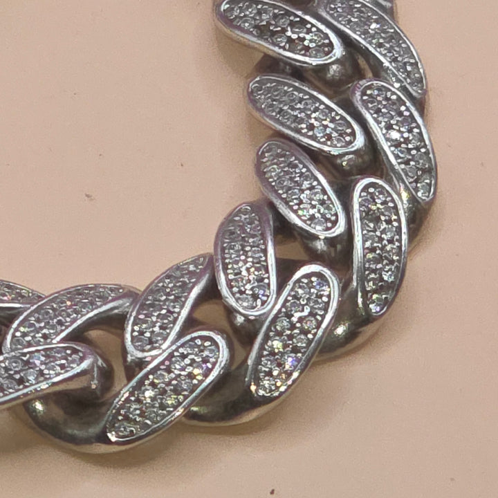 Sterling Silver Ultra Bling Over-Sized Pendant & Cuban Link Necklace
